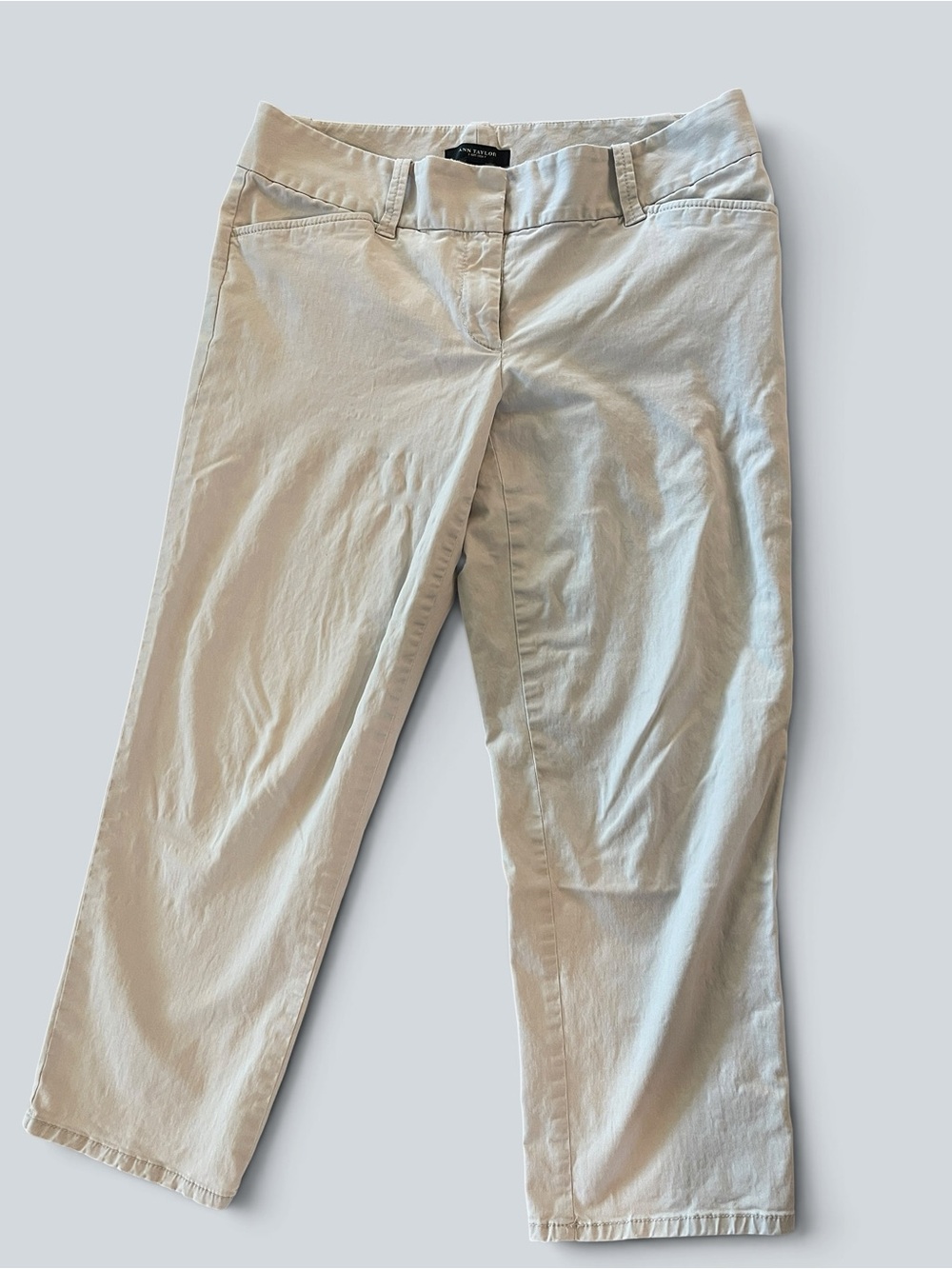 Ann Taylor Beige Cropped Straight-Leg Jeans